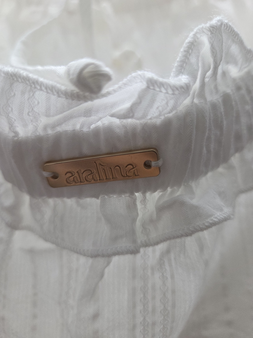 Aralina White Ruffled Top with Gold Nameplate 100% All Cotton Women's Pajamas